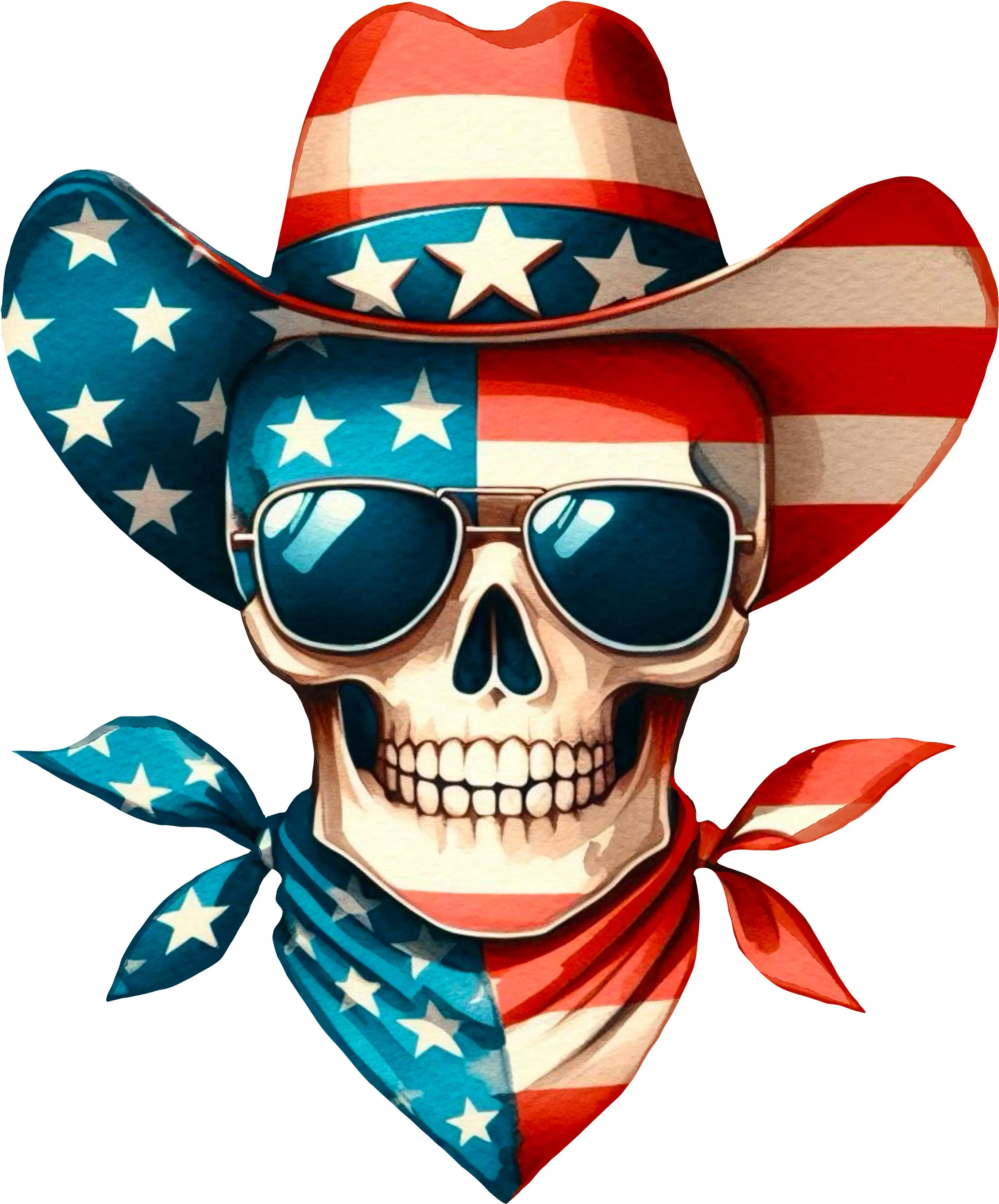 DTF Transfer – HB Patriotic Skull Cowboy Multi Sizes