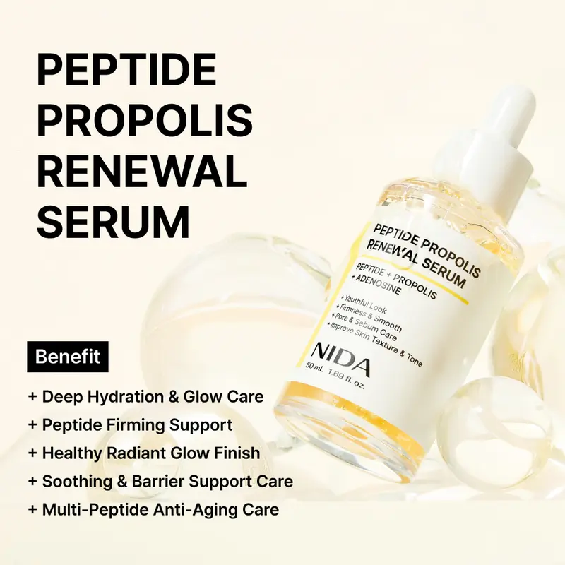 NIDA Peptide Propolis Renewal Serum Wrinkles Fine Lines Aging Skin Daily Radiant