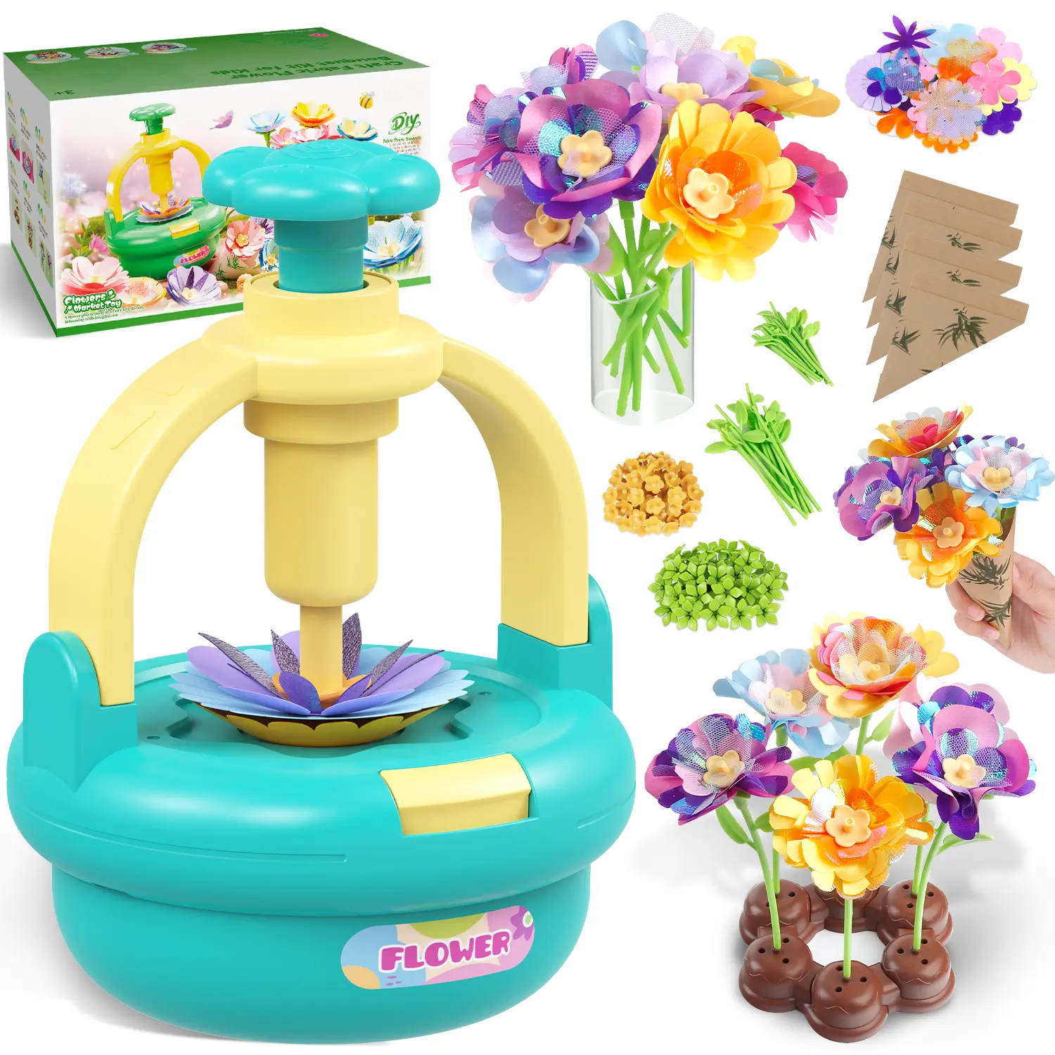 Kids DIY Flower Bouquet Craft Kit - Shenzhen Hongjing Zhichuang Technology Co., Ltd. Creative Play Toy for Girls Ages 4-8, Indoor All-Season Build-Your-Own Playset, Children's Development & Craft Enthusiasts Gift, Children Development