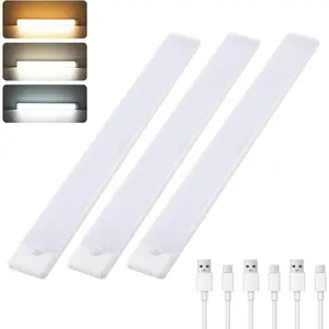 Under Cabinet Lighting 12 Inch 3 Pack, 1500mAh  Motion Sensor Light USB C Rechargeable Closet Lights, 3 Color Dimmable LED Night Light Stick  Under Counter Lights for Kitchen Stairs