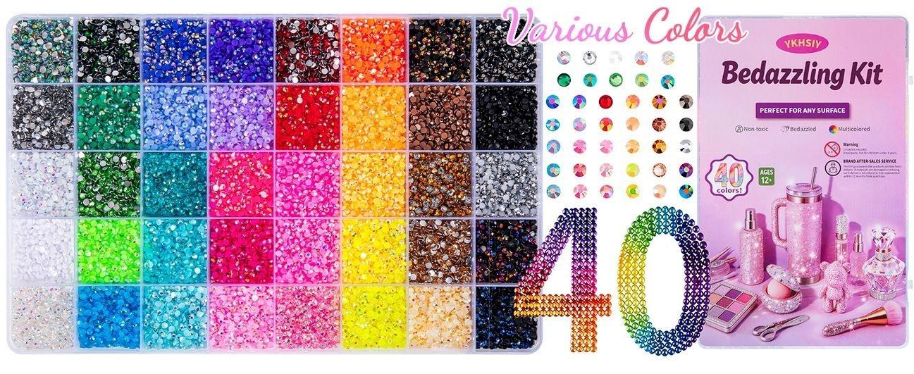Bedazzling Kit 40000Pcs 40 Colors Resin Jelly Rhinestones, Multicolor 3mm Flatback Gems for Diamond Art, Bedazzler Kit with 4Pcs 10ml B7000 Jewelry Glue & Tools for DIY Nail Art Crafting Makeup Adults