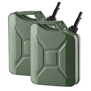 VEVOR Metal Fuel Container, 5.3 Gallon, Fuel Jerry Can with Spout and Comfort Handle, 6 L/min Max Flow Rate, Leakproof & Corrosion-resistant Metal Gas Tank Most Cars Motorcycle ATV UTV, Green, 2 Packs
