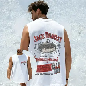 Men's Vintage Jack Daniel's Tennessee Hollow Graphic Tank Top, Retro Whiskey Bottle Print Sleeveless T-Shirt, Casual Summer Crew Neck Tank Tops for Men