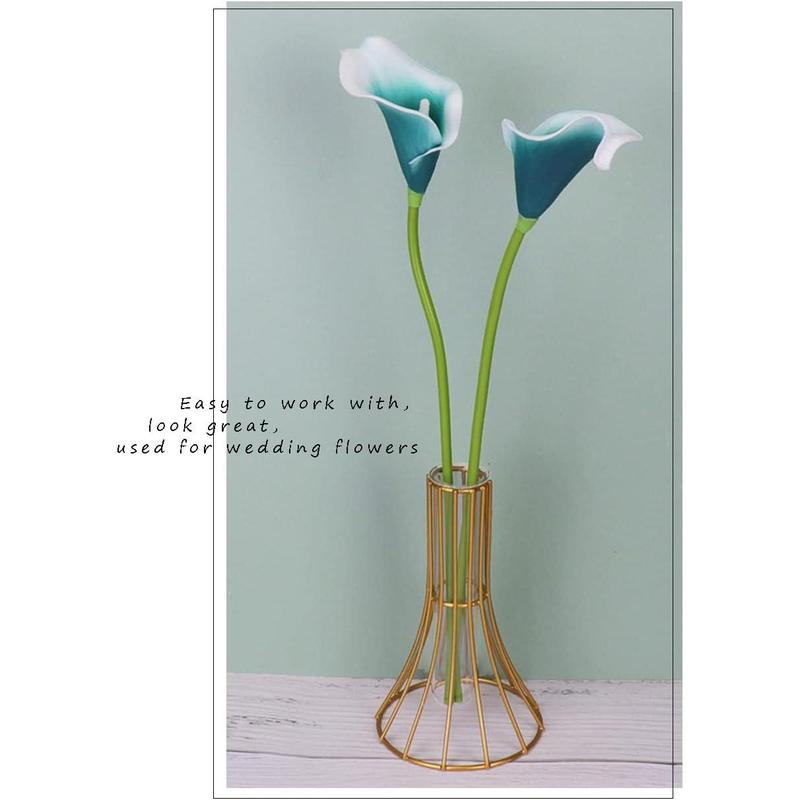 Mini Artificial Calla Lily 10 Stem Bridal Bouquets Artificial Latex Real Touch Flowers for Home Party Decor (Teal Blue White)