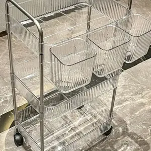 Transparent Movable Makeup Rolling Cart with wheels for Home, Large Capacity Multi-Functional Storage Organizer for Bathroom, Office, Kitchen and Living Room