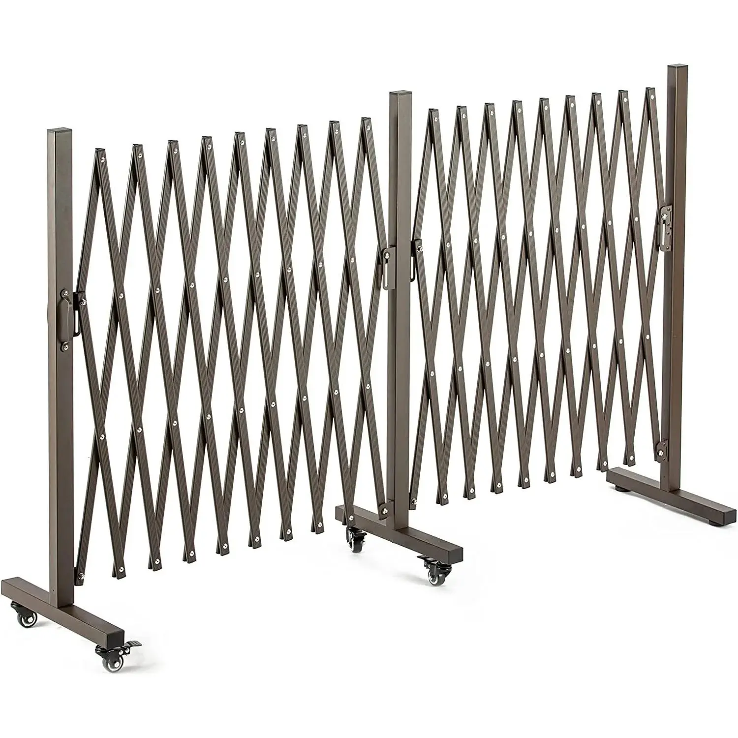 Aluminum Expandable Garden Fence - Outdoor Child Protection Safety Barrier with Corrosion Protection, Portable Caster-Equipped Gate, Adjustable Retractable Design (Brown, 201x15x41in, 14.8 lbs, Easy to Move)
