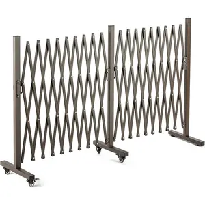 Aluminum Expandable Garden Fence, Portable Barricade Gate with Casters, Adjustable Retractable Fence Mobile Barricade Safety Barrier (Brown, 201*15*41 inch)