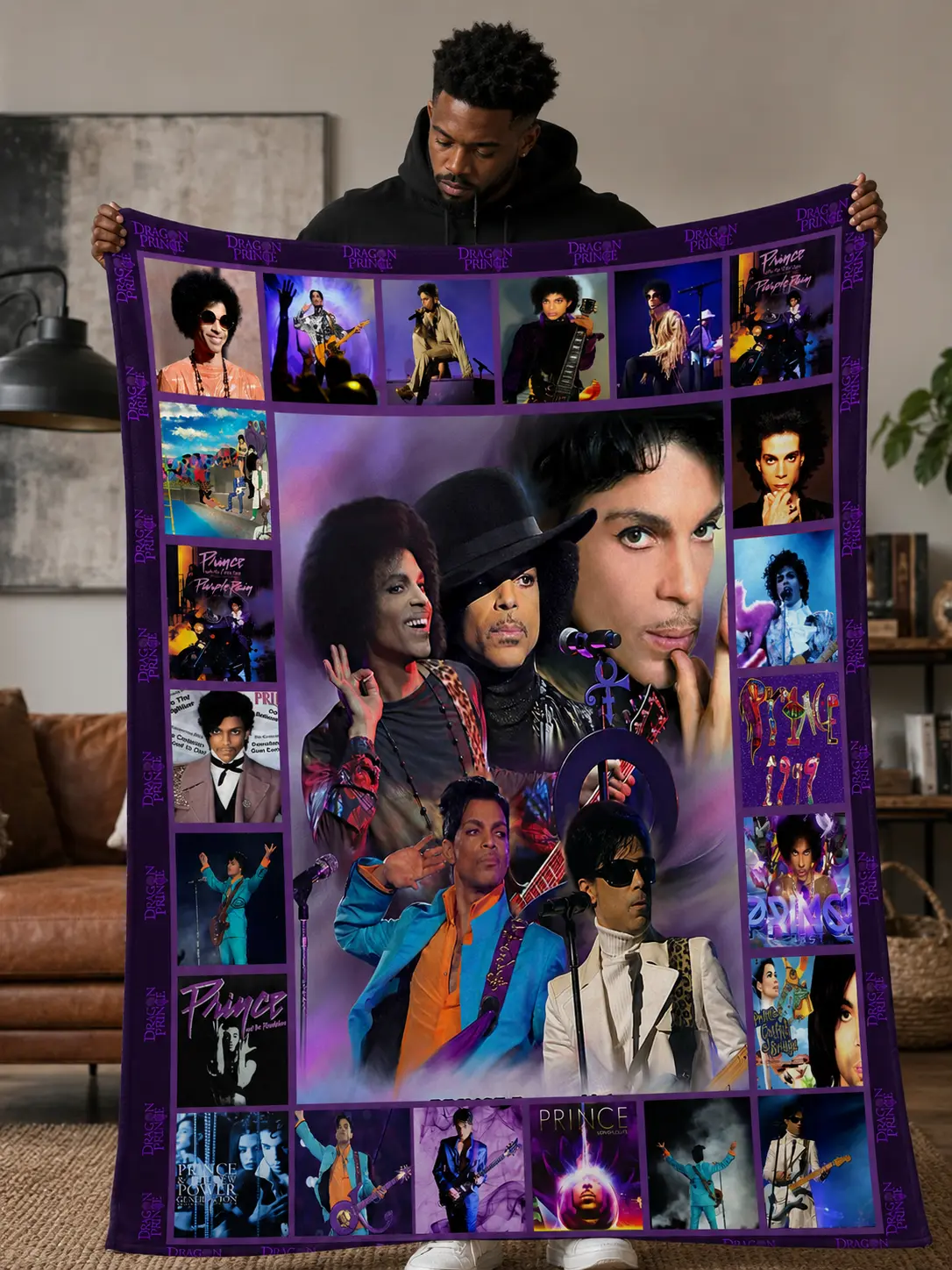 Prince The Purple One Vintage 80s & 90s Photo Collage Flannel Throw Blanket - Purple Rain Era Portraits & Live Concert Art - Cozy Nostalgic Bedroom Decor for Pop Music Fans