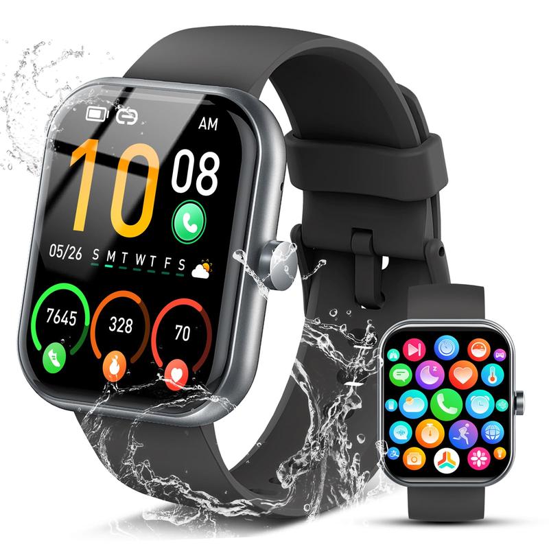 Smart Watch, 1.83" HD Smartwatch for Men Women with 120 Sports Modes, Bluetooth Call & Make Call, Health, Fitness & Sleep Tracker, 5 ATM Water-Resistance, Fitness Watch for Android/iOS, Black,Pedometer Watch No APP/Phone Required Smartphone Wearable