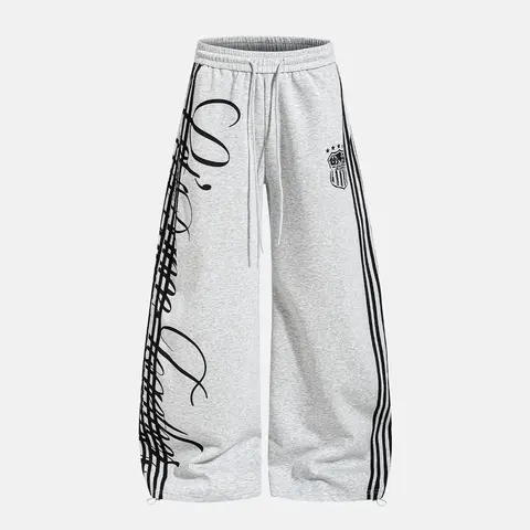 Inflation Men's Sporty Y2K Baggy Track Pants, Menswear Activewear with Graffiti Print Wide Leg & Stylish Stripes Design - Father's Day Gift