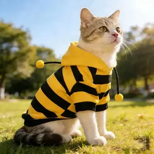 pet hoodie with a bee-themed design, suitable for all seasons, designed for cats and small dogs.