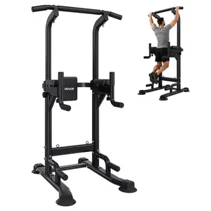 VEVOR Pull Up Bar, 330 LBS Power Tower Dip Station, Workout Dip Station with H-Shaped Stable Base Back Pad, Adjustable 12 Level Height Free Standing Chin Up Bar for Back, 4-Level Adjustable Back Pad
