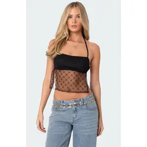 Edikted Women's Sheer Sequin Backless Top