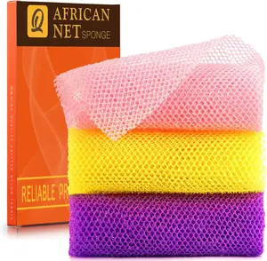 3PCS African Net Bath Sponge – Deep Exfoliating Long Body & Back Scrubber Set