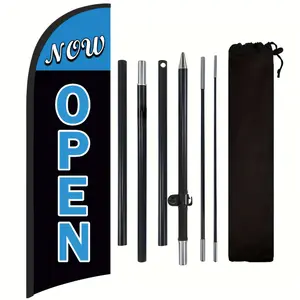 8ft Now Open Feather Flag for Business - Includes Pole & Ground Stake, Polyester Outdoor Advertising Banner, Suitable for Multiple Scenes, Patio Decor, Lawn Decor, Party Decoration