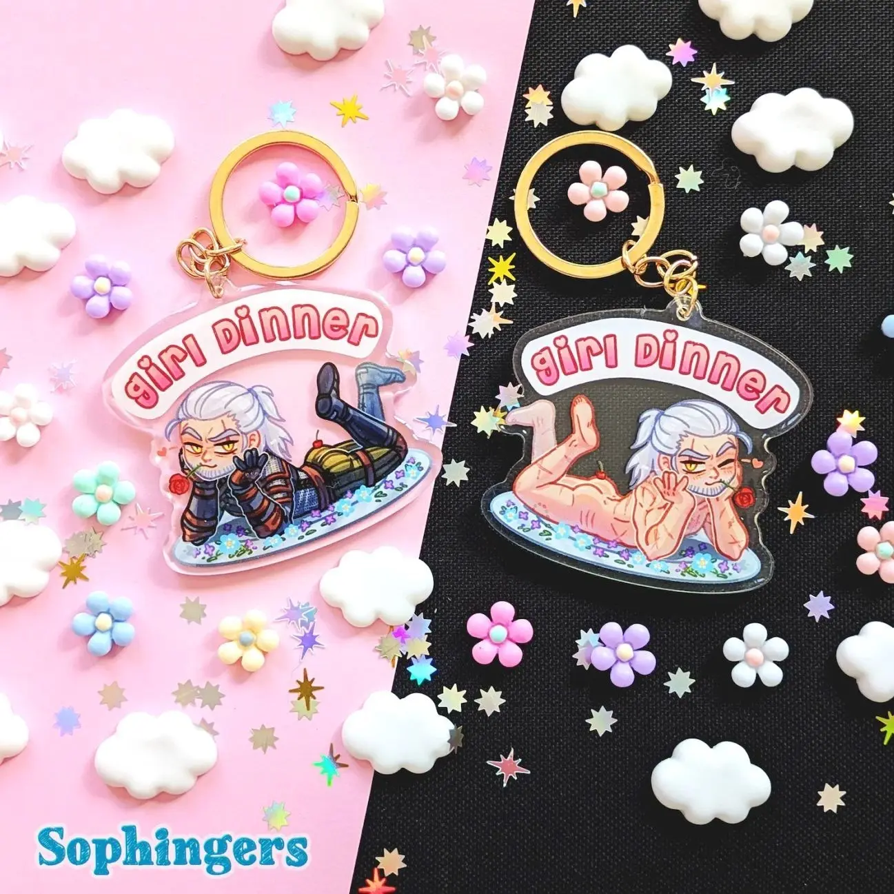 2 ops Geralt of Rivia Keychain // Clear Acrylic Keychain