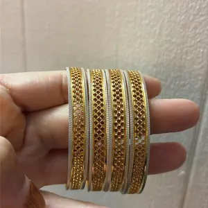 Two Toned Gold Plated Bangles - 4 Piece Traditional Look with Modern Touch. Intricate & Elegant Design for Special Occasions. Gold Plated Bengal Jewelry Set Trendy Jewellery Accessories Trendy Fashionable Accessories