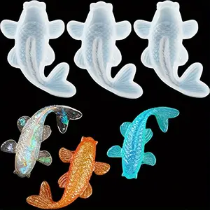 3pcs Koi Fish Silicone Mold Ornament Gypsum Pendant Keychain Abrasives Fish Fondant Moulds with Twelve Color Sequins for DIY Pendant Charms Making Jewelry, for DIY Jewelry Decoration