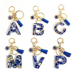 Evil Eye Alphabet Keychain, A-Z Tassel Letter Bag Charm Key Ring for Sports & Outdoor Accessories, Sports Wristband Users