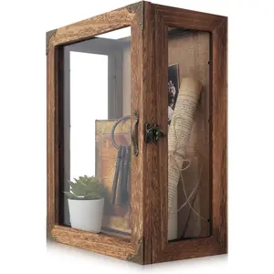 Shadow Box Display Case 11x14 Deep with Glass  4 Sides, 6.2in Depth Wall Mounted Memory Box for Keepsakes, Wooden Display Case for Graduation Cap, Jersey, Wedding, Medals - Rustic Shadowbox Frame