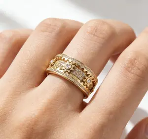 Meraki Unisex Light Luxury Rotatable Mechanical Ring with Full Crystal Studding, Fingertip Design for Anxiety Relief
