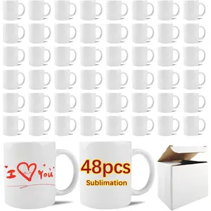48 PACK 11 oz sublimation mugs with boxes blank bulk products coffee cup with handle tazas para 11oz ounce white sublimation coffee cups (WHITE, 11OZ-48PCS)