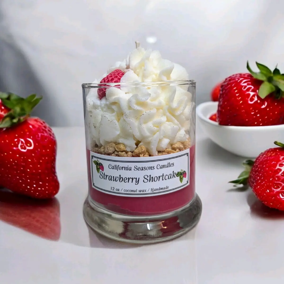 Strawberry Shortcake Candle - Vanilla Shortbread, Fresh Strawberries & Whipped Cream Aroma, Coconut Wax