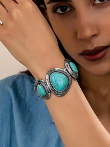 Vintage Boho Style Turquoise Decor Bangle, Fashionable Jewelry for Women & Girls, Trendy All-match & Exquisite Jewelry for Birthday Gift, Boho Style Bracelet