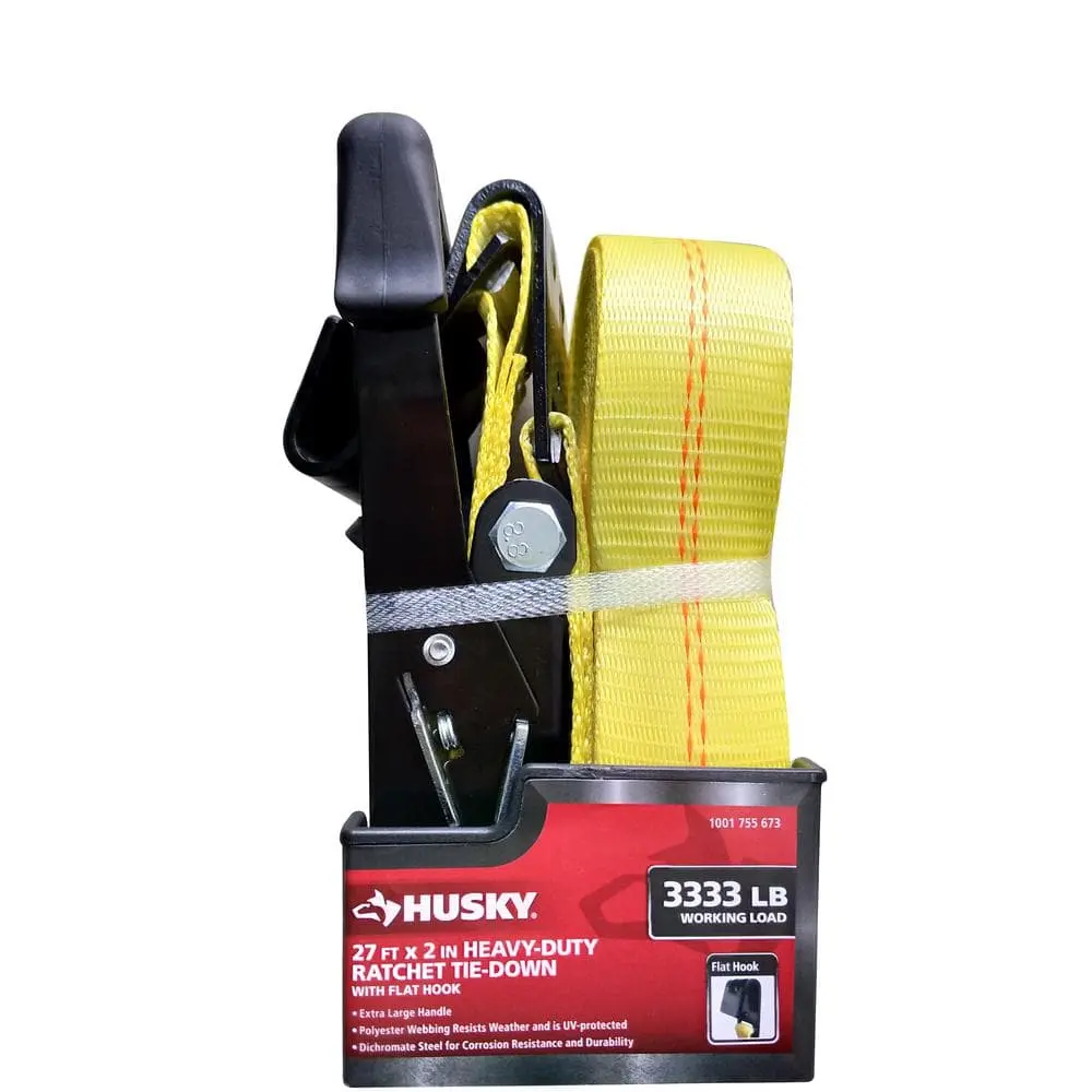 2 in. x 27 ft. High Tenacity Ratchet Straps, Durable Polyester Tie Downs with Flat Hooks, 10000 lbs Break Strength, Durable Tie Downs, 2 In. X 27 Ft. Ratchet Straps