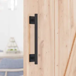 12" Antique Rustic  Barn Door Handle, Black Flush Square Base Handle Pull, for Gate, Garage, Sheds