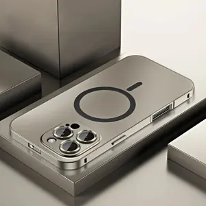 Alloy Metal MagSafe Magnetic Case for iPhone 16 Pro Max, Thin Full-Coverage Smartphone Cellphone Handheld Accessory with Camera Lens Protection & Wireless Charging Compatibility