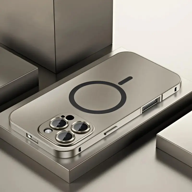 Alloy Metal MagSafe Shockproof Protective Case for iPhone 16 Pro Max Smartphone, Durable Thin Full-Coverage Cellphone Casing with Camera Lens Protection, Wireless Charging Compatibility, Handheld Device Impact Resistance - Phone Accessories