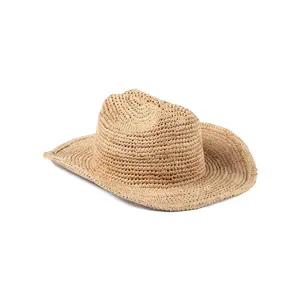 Lack of Color Raffia Cowboy Hat – Hand-Crocheted Straw Cowboy Hat for Women, Structured Cattleman Crown with Flicked Brim