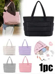 Women's Lightweight Puffy Handbag, Quilted Work Bags, Stitched Shoulder Bag with Compartments, Ideal for Travel, Work, Gym, School, Commuting