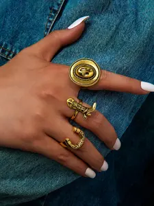 3-Piece Vintage Western Style Unisex Wide Ring Set, Stackable Rings, Cowboy Hat and Horseshoe Boot Totem Rings, Perfect for Daily Parties and Music Festivals