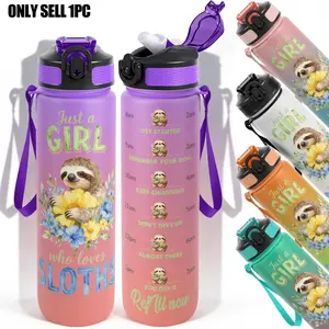 1pc,32oz Water Bottle Just a Girl Who Loves Sloths Design Durable  Leak-Proof 1000ml Time Marker Water Bottle - Shatter-Resistant for Sports, Fitness, Hiking & Outdoor Travel - Large Capacity,
