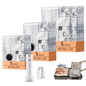 Wireless suction air pump storage compression bag set, with rechargeable air pump, 15-piece waterproof reusable compression packing bags, 3 sizes, suitable for carry-on luggage, a must-have for travel