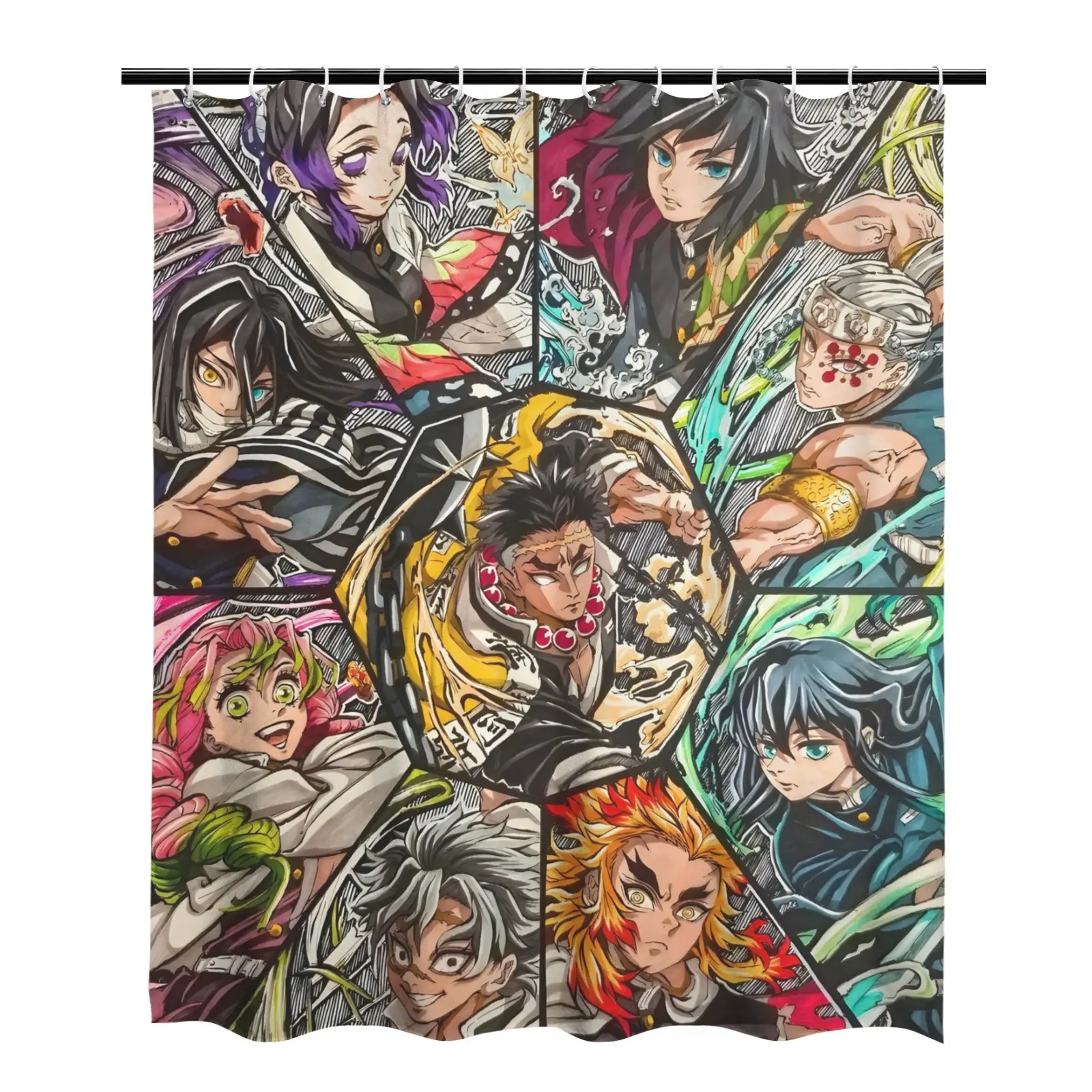 Anime Print Shower Curtain Cool Festive Polyester Bathroom Decor with Hooks Durable Shower Fabric Gift for Men Women Boys Girls Fans
