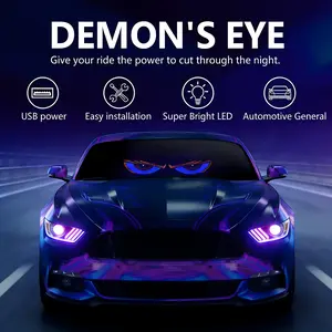Demon's Eye 2-Piece LED Devil Eye Car Lights USB Plug-and-Play Waterproof Stylish Universal Fit for Windshield & Rear Window Automotive Interior & Exterior Trim decor sign rgb ambient Design atmosphere Lamps Lighting Kit glow up bar strip