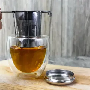 PureBrew Pro Stainless Steel Tea Infuser with Foldable Handle & Anti-Scald Lid for Loose Leaf Tea Herbal Infusion & Traditional Tea Bags Eco-Friendly Reusable Strainer