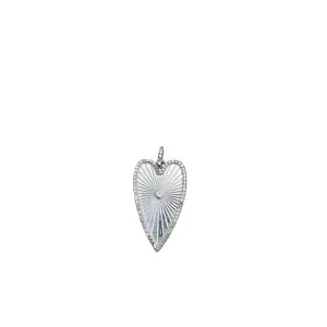 Oblong Heart with Pave Diamond Border and Center Stone Pendant
