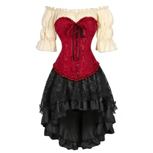 MILALEE 3PC Corset Dress Skirt Blouse 3 Set Women Steampunk Plus Size Gothic Bustier Pirate Costume Outfis Halloween Gothic Party Outfit 819/6505/7056A Comic Clothes