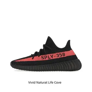 Black and Red Color-Block Knit Low-Top Sneakers with Lettering Side Stripe and Black Cushioned Midsole