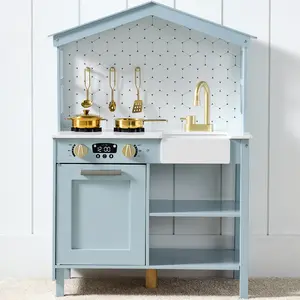 Best Choice Products Pretend Play Wooden Farmhouse Kitchen Set w/ Storage, Clicking Knobs, 5 Accessories