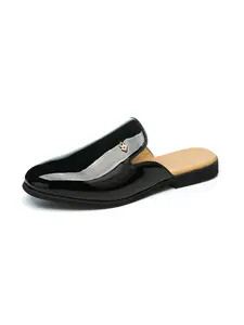 Men Baotou Half Slippers, Slip On Mules, PU Solid Color Low Heel Comfortable Simple Casual Slippers
