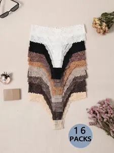Women's Multicolor Sheer Floral Lace Nylon Thong Panties Lingerie, Soft Comfy Breathable Medium Fit Casual Knicker for Daily Wear, Ladies Underwear for All Seasons