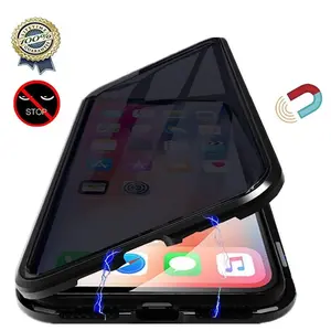 Anti-peeping Magnetic Tempered Glass Cases for iPhone 17 16e 16 15 14 11 12 13 Pro X XS Case Privacy Metal Bumper Cover Coque SE