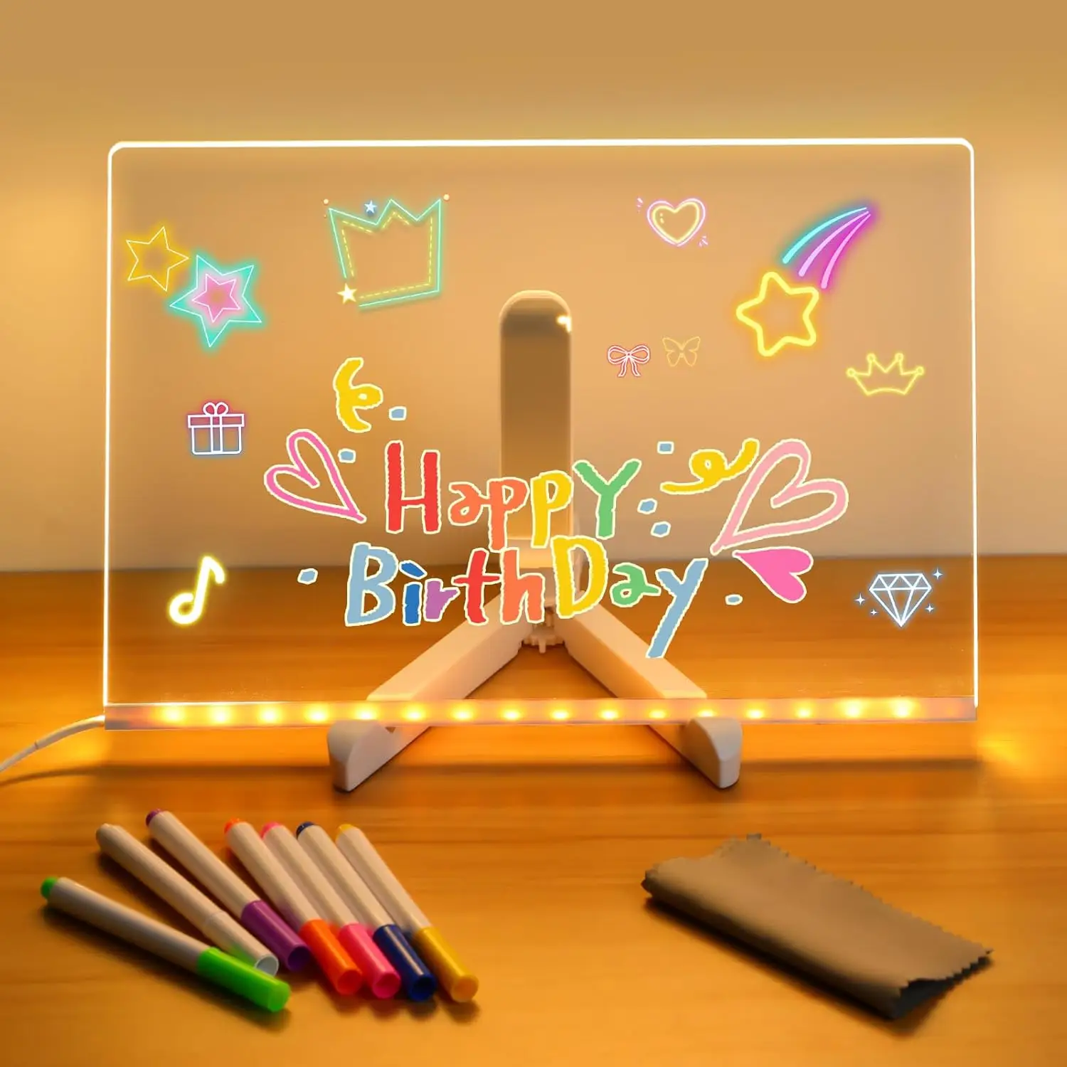 Led Note Board with Colors, 1 Set Glowing Acrylic Message Board with 7 Markers, Light Up Dry Erase Board with Stand, Glow Memo Letter Board