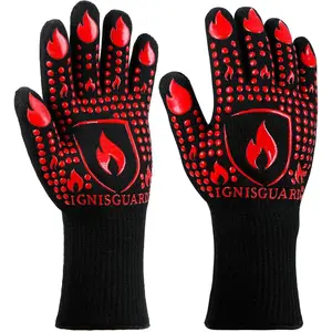 BBQ & Grill Gloves, Oven Gloves, 1472 ° F Silicone Oven Mitts Heat Resistant Grilling Gloves Fireproof Non-Slip for Barbecue Cooking Baking Smoking, 1-Pair Red(L)