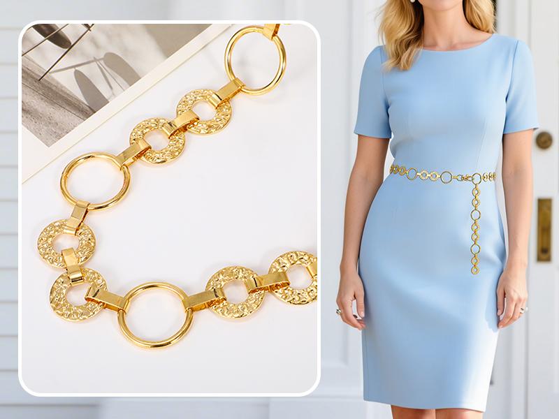 XZQTIVE Metal Waist Chain Belt Women Adjustable Body Link Belts Ladies Fashion Chain for Jeans Dress